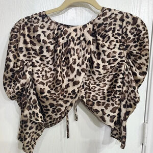 Brown/Black Leopard Print Front Tie Shirt Size S